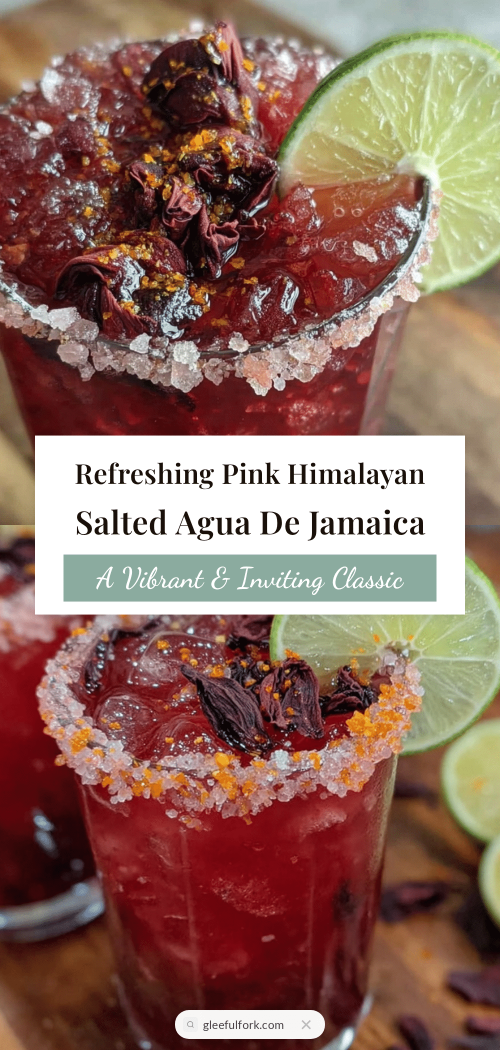 pink Himalayan salt rimmed agua de Jamaica recipe