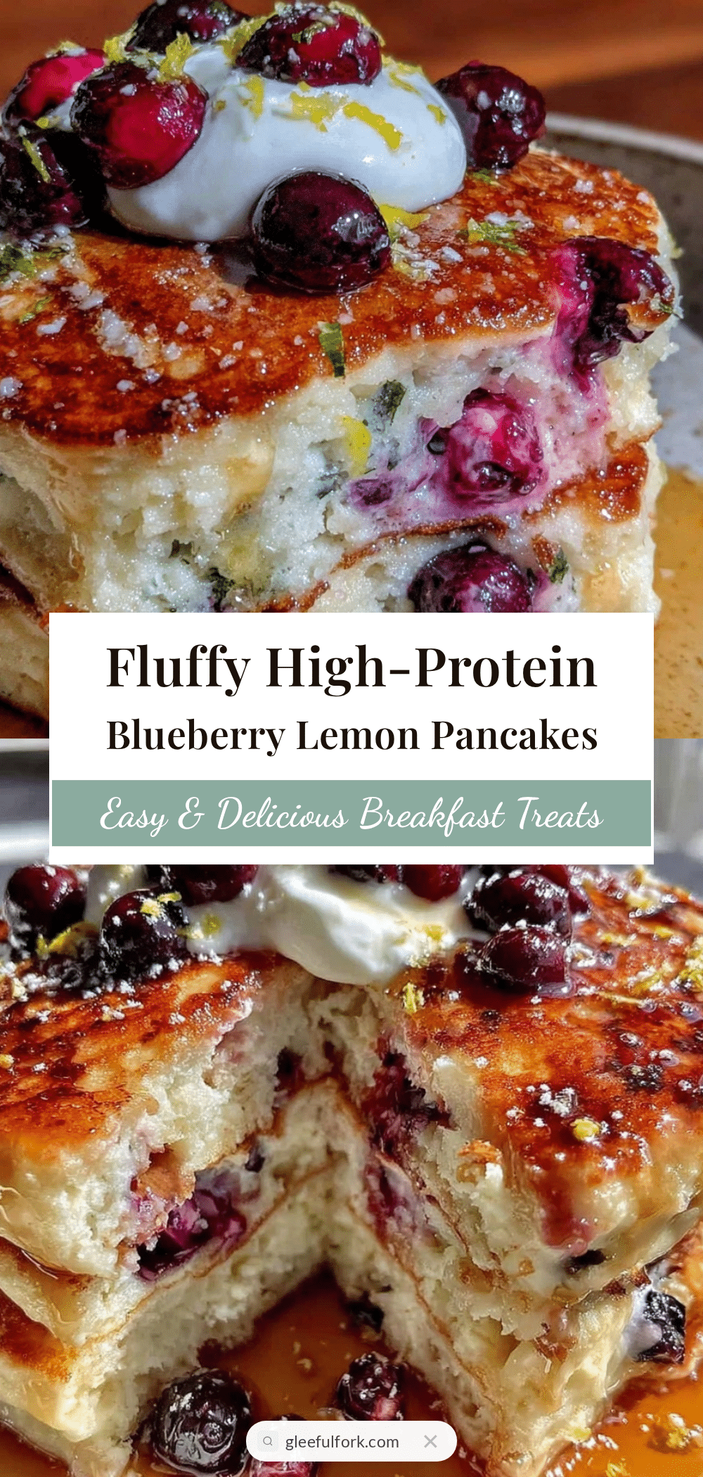Healthy High-Protein Blueberry Lemon Greek Yogurt Pancakes recipe
