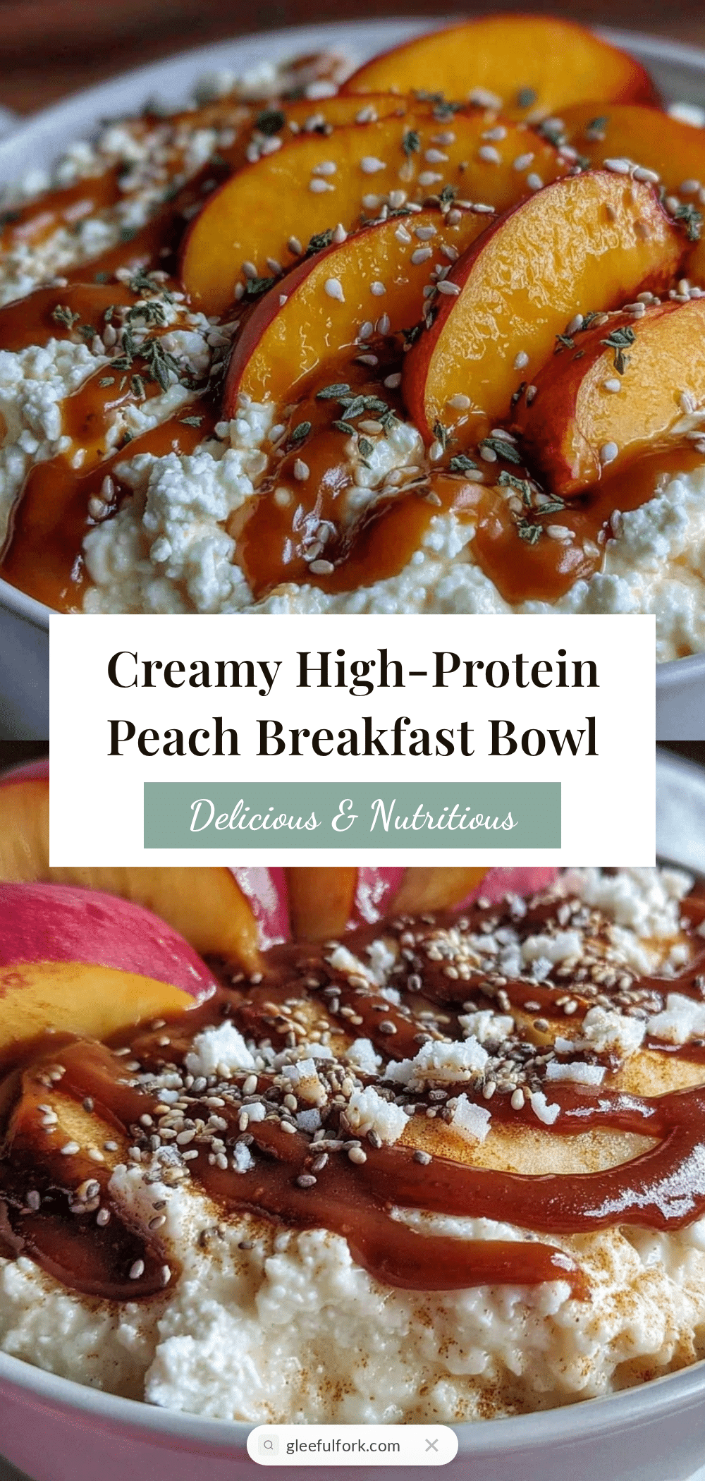 Healthy High-Protein Peach and Cottage Cheese Breakfast Bowl recipe