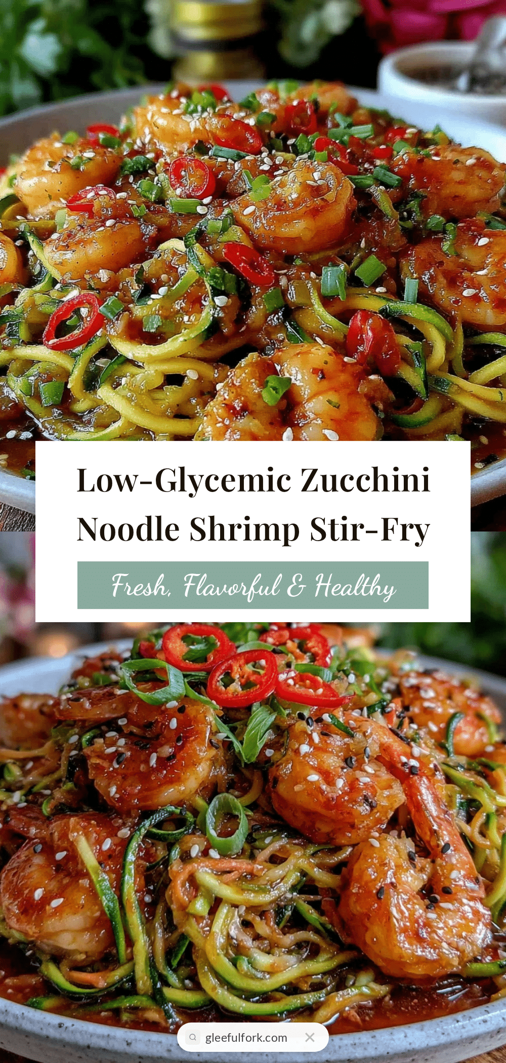 healthy low-glycemic zucchini noodle stir-fry with shrimp recipe