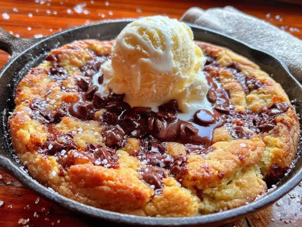 brown butter chocolate chip skillet cookie - featured image