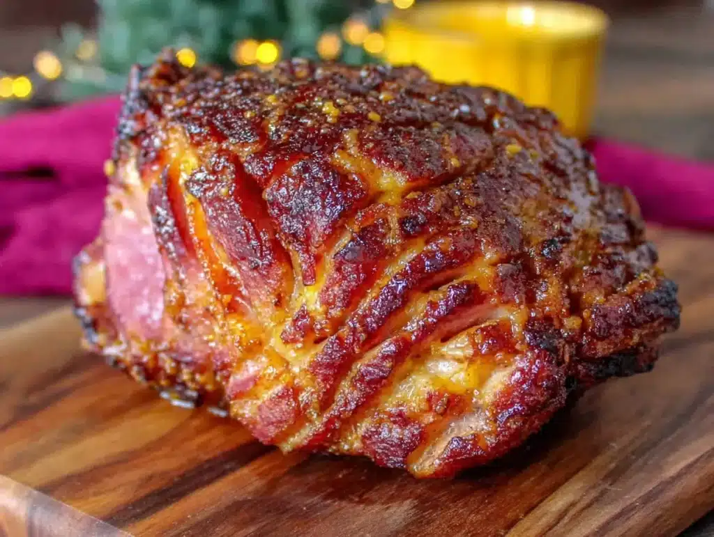 brown sugar bourbon glazed spiral ham - featured image