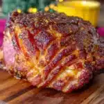 brown sugar bourbon glazed spiral ham - featured image