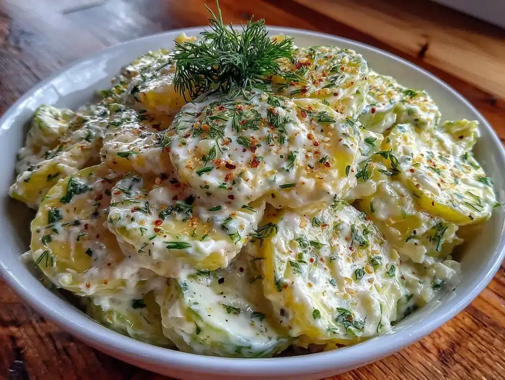 creamy cucumber salad with dill - featured image