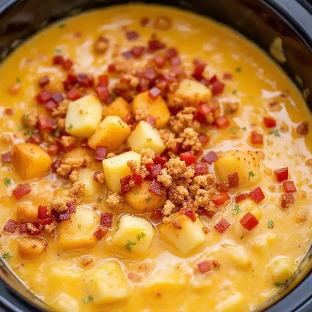 creamy loaded baked potato soup in crockpot preparation steps