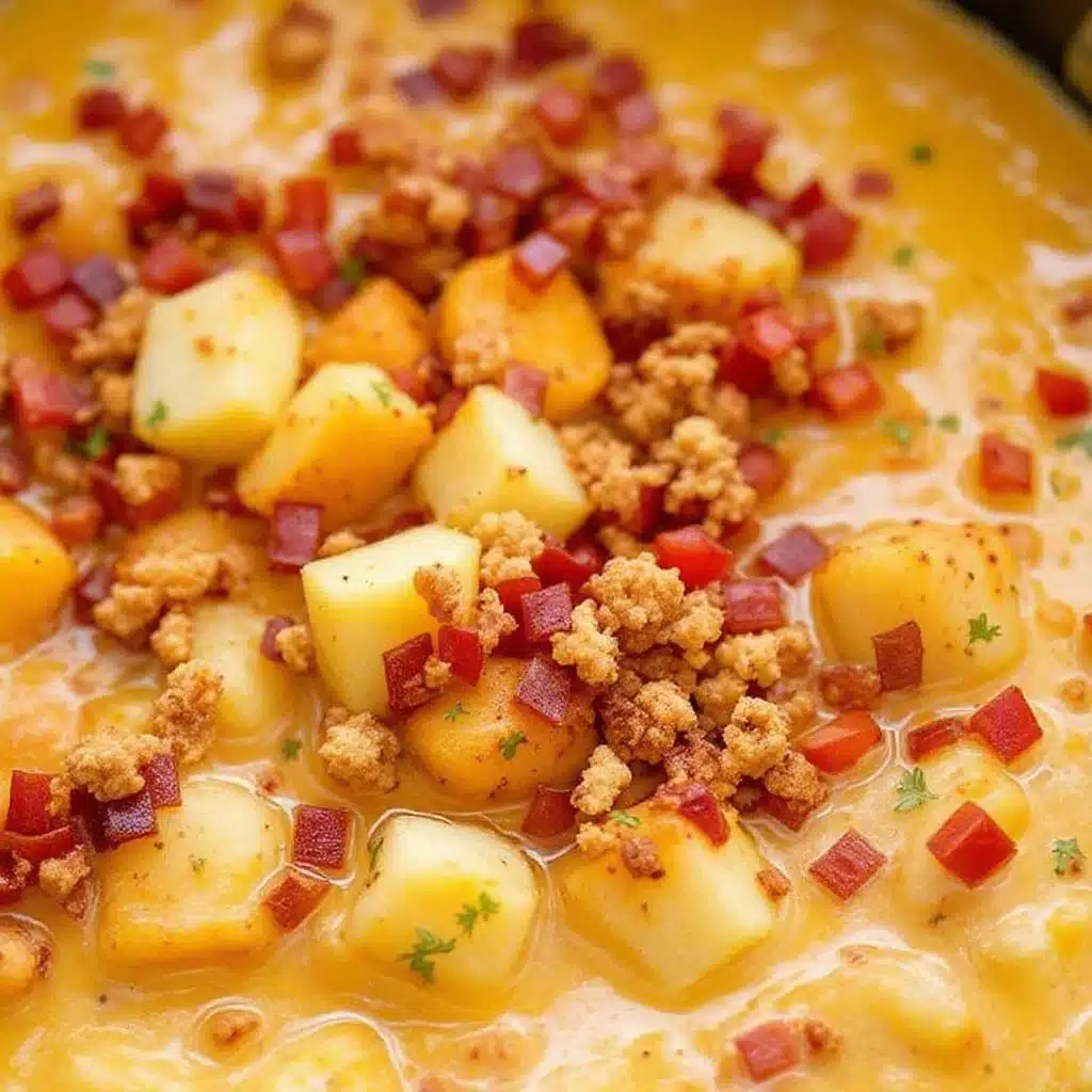 creamy loaded baked potato soup in crockpot - featured image