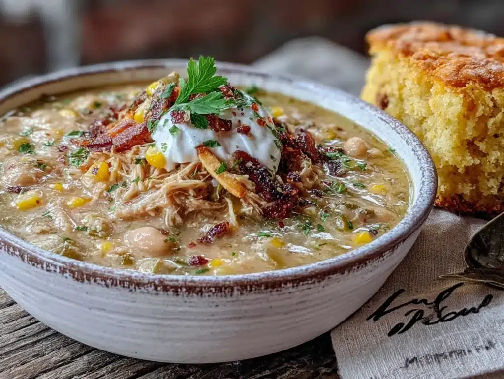 creamy slow cooker white chicken chili with hatch chilies - featured image