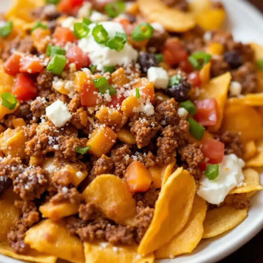 loaded nacho bar with ground beef preparation steps