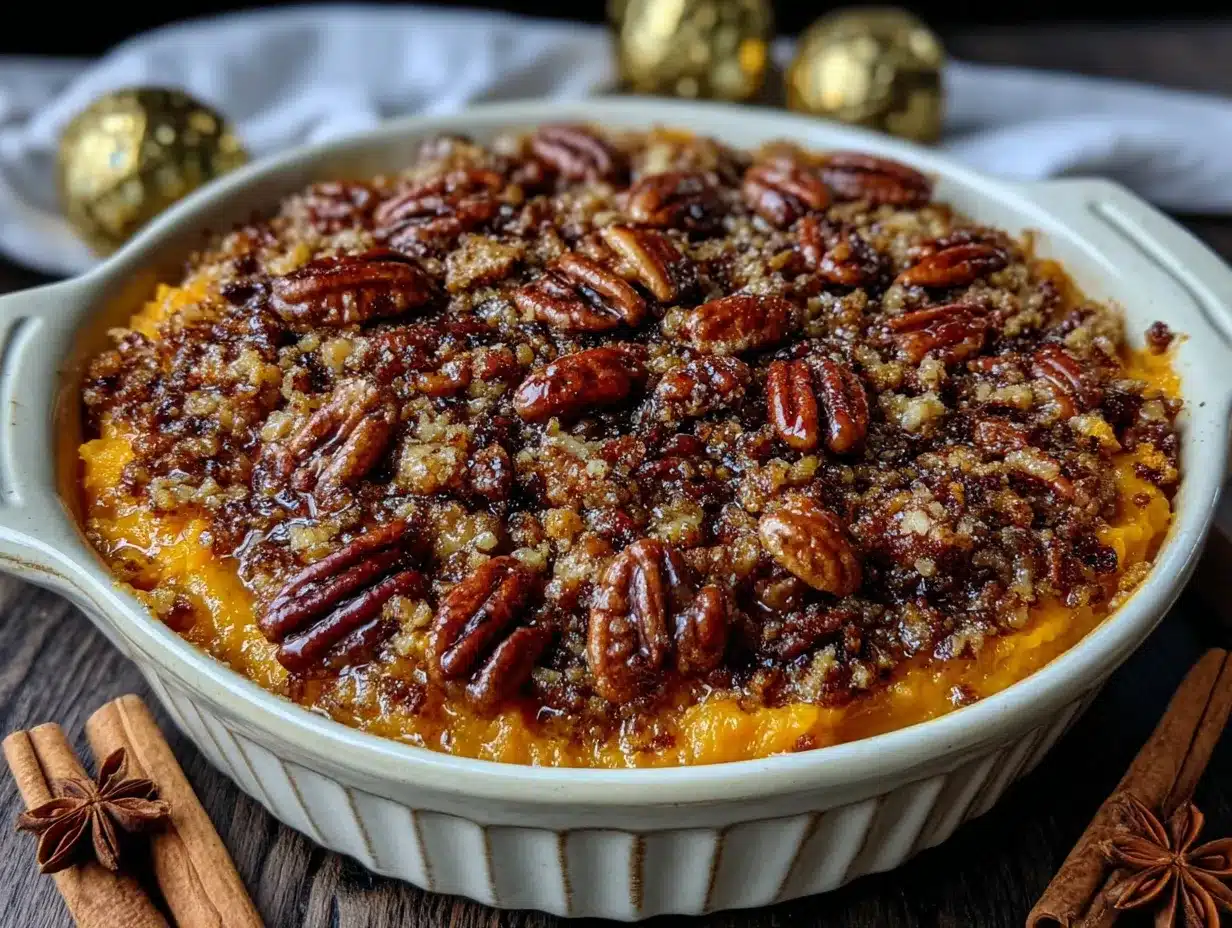 maple bourbon sweet potato casserole with pecan crumble preparation steps