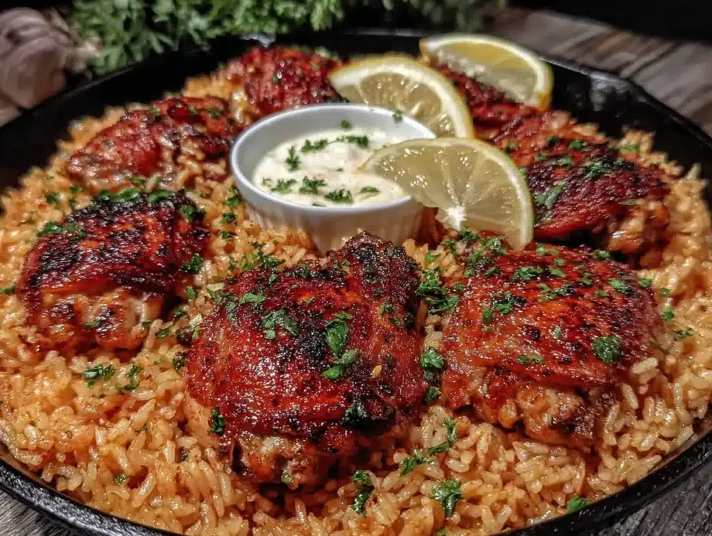 one-pan garlic butter chicken and rice - featured image