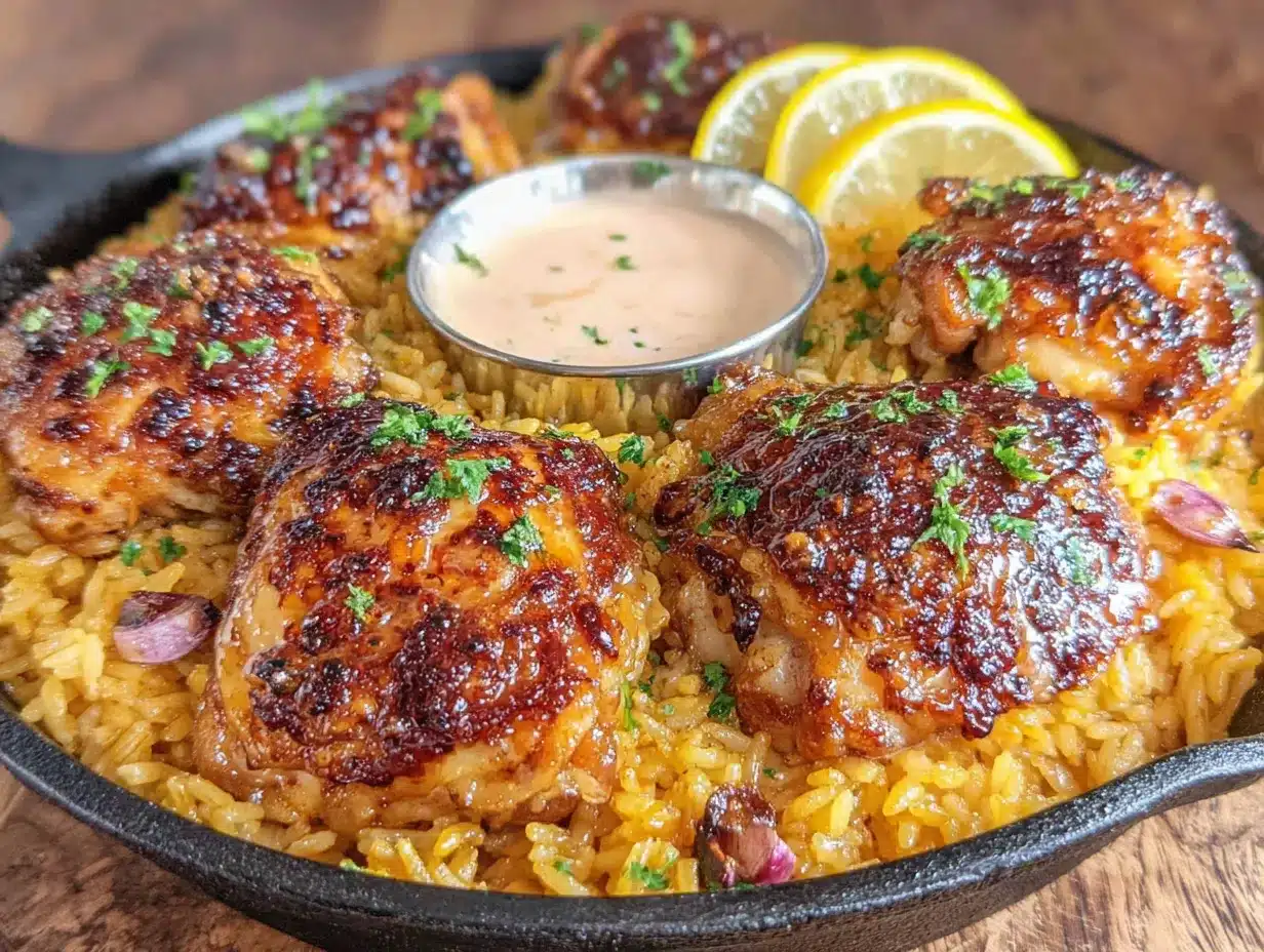one-pan garlic butter chicken and rice preparation steps