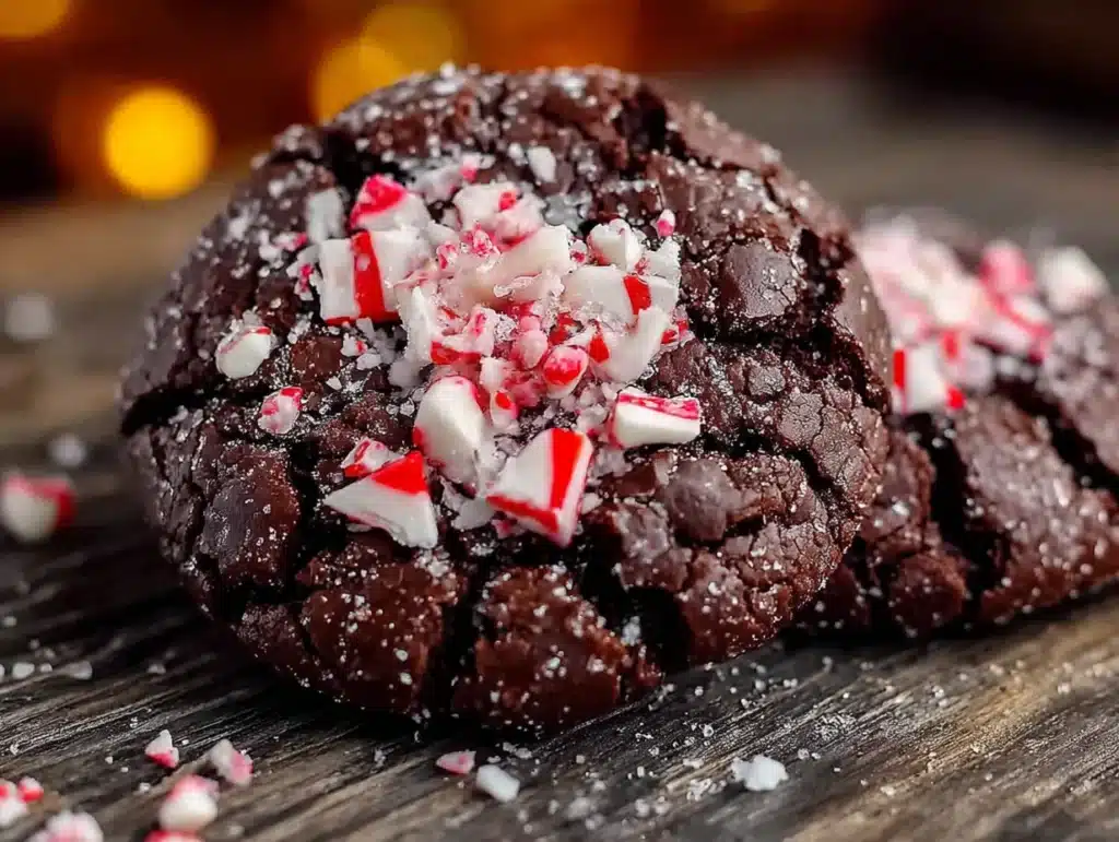 peppermint bark chocolate crinkle cookies - featured image