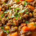 slow cooker ground beef and vegetable soup - featured image