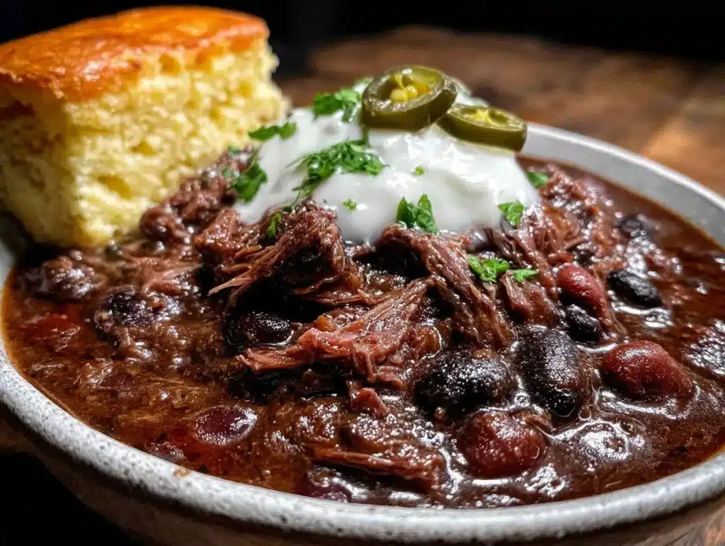 smoky three-bean chili con carne - featured image