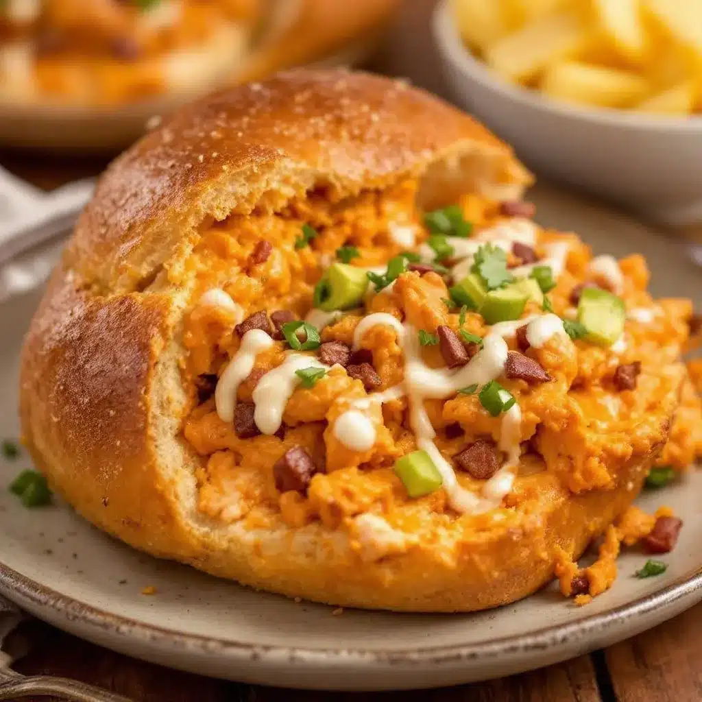 buffalo chicken dip stuffed bread bowl preparation steps