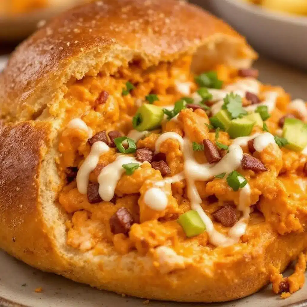 buffalo chicken dip stuffed bread bowl - featured image
