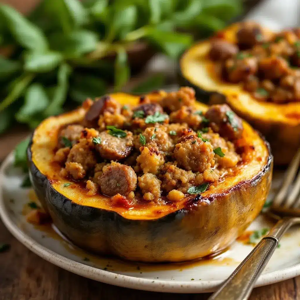 cozy sausage and sage stuffed acorn squash preparation steps