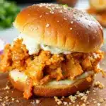 creamy crockpot buffalo chicken sliders - featured image