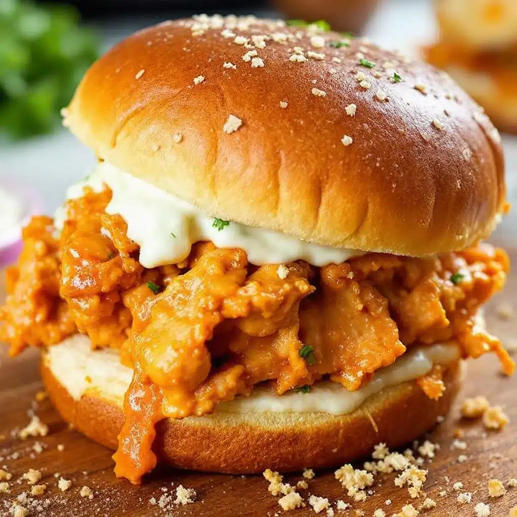 creamy crockpot buffalo chicken sliders - featured image