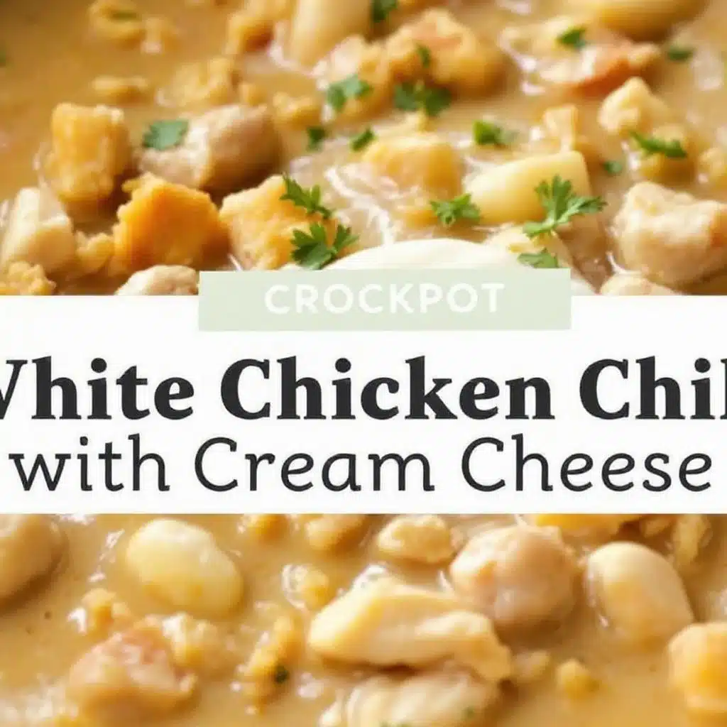 creamy crockpot white chicken chili with cream cheese - featured image