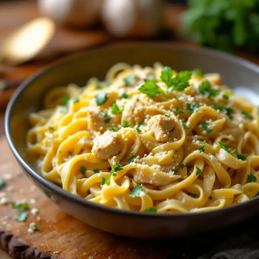 creamy garlic parmesan chicken pasta skillet preparation steps