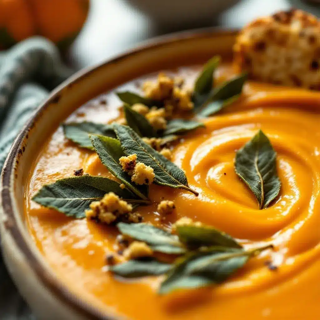 creamy pumpkin soup with crispy sage leaves preparation steps