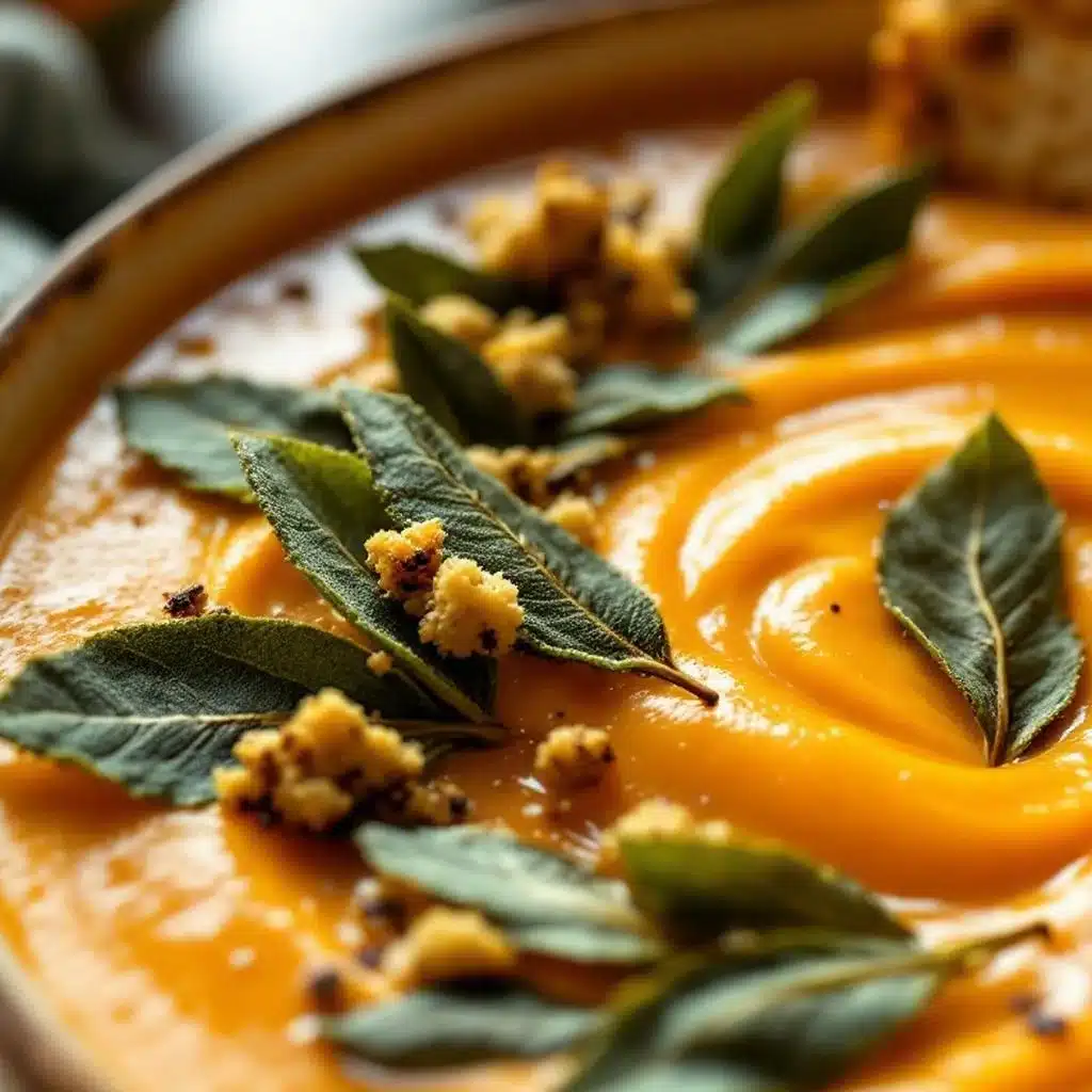 creamy pumpkin soup with crispy sage leaves - featured image