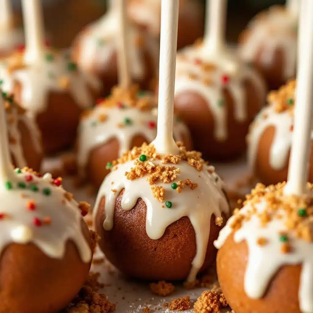 crispy iced gingerbread cake pops - featured image