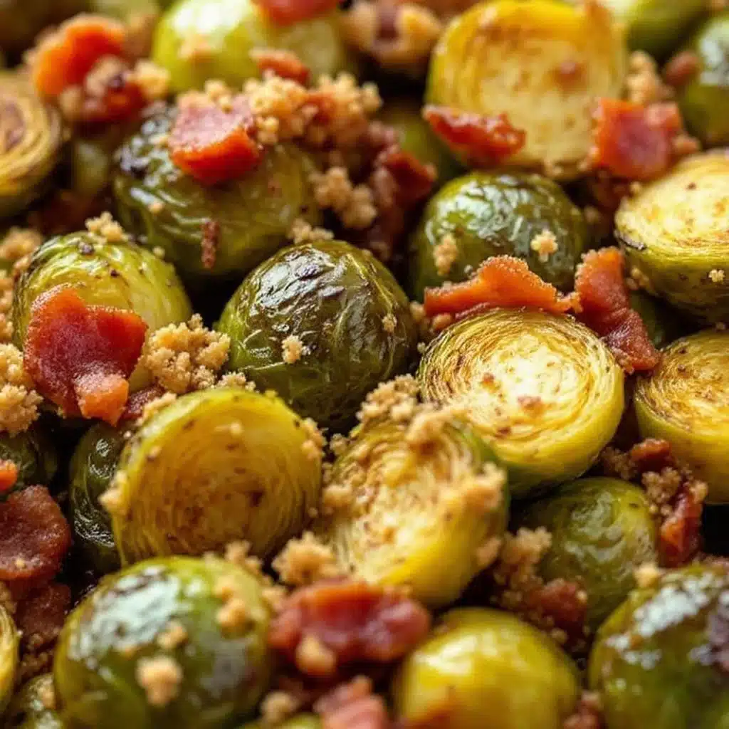 crispy maple bacon roasted brussels sprouts - featured image