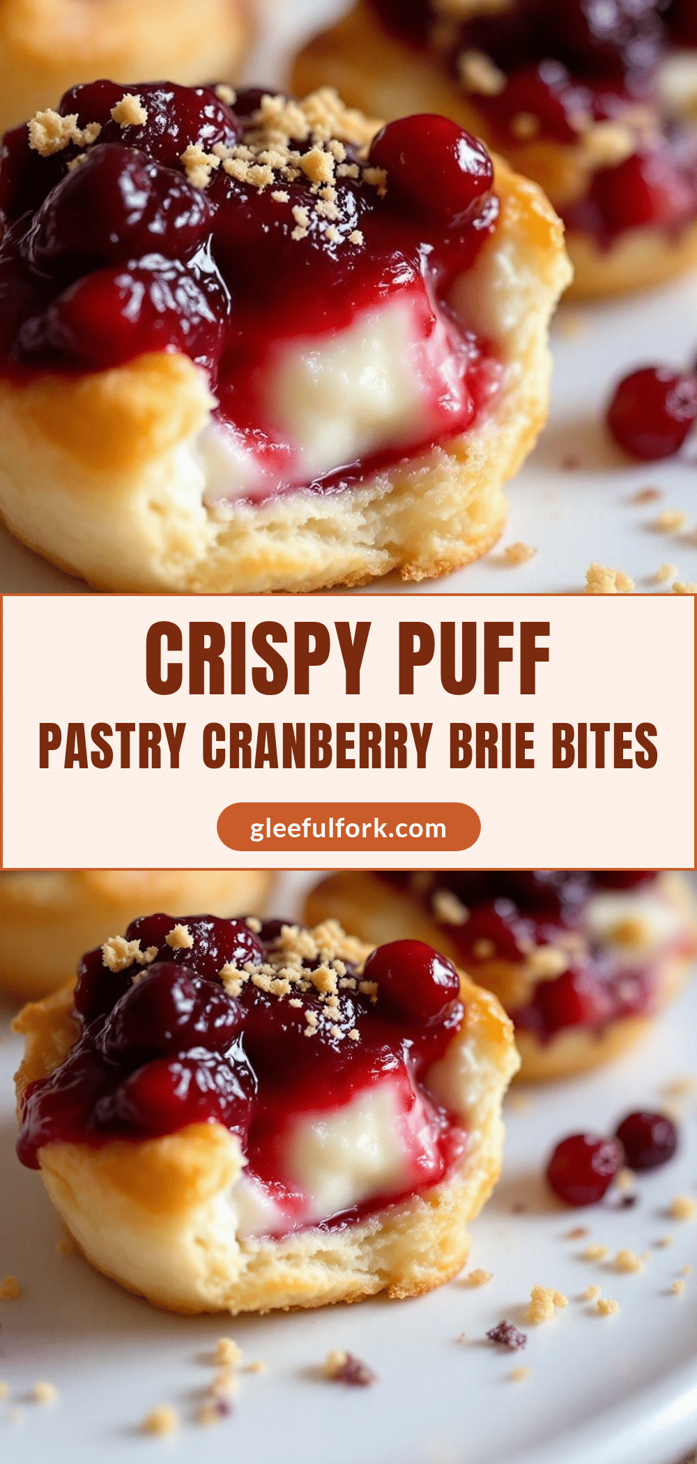 Crispy Puff Pastry Cranberry Brie Bites recipe