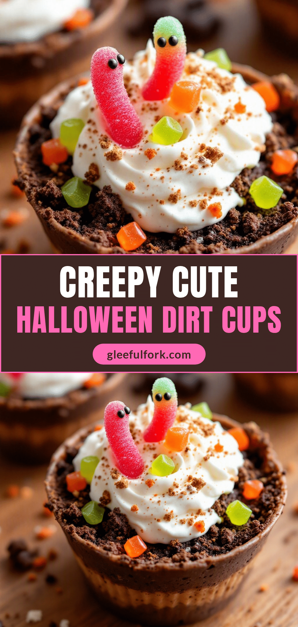 Easy Halloween Dirt Cups with Gummy Worms recipe