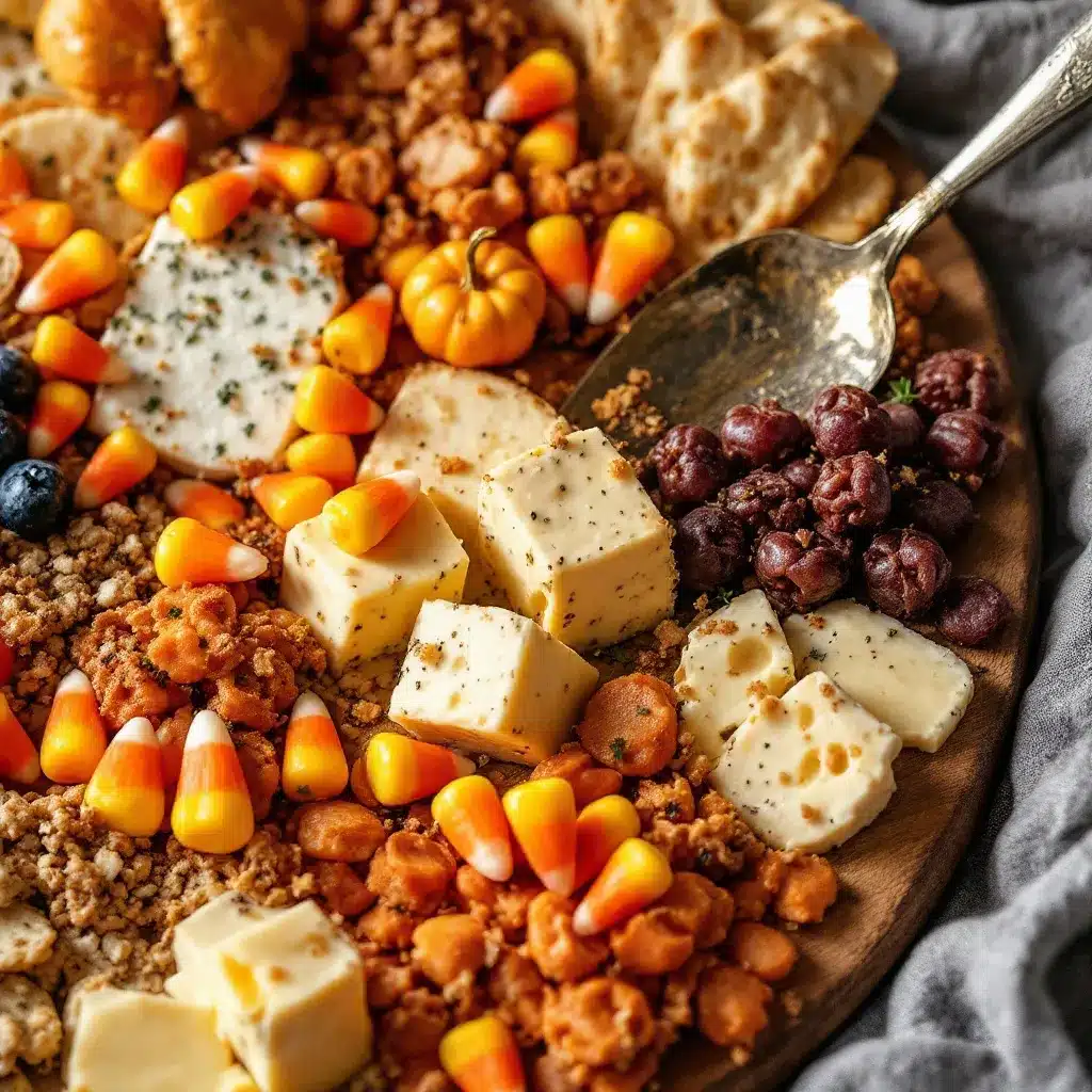 Halloween Charcuterie Board with Candy Corn preparation steps