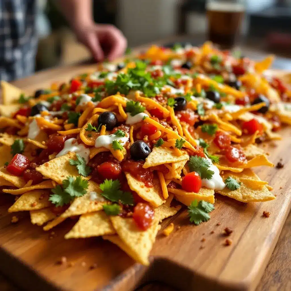 loaded nacho football board for two preparation steps