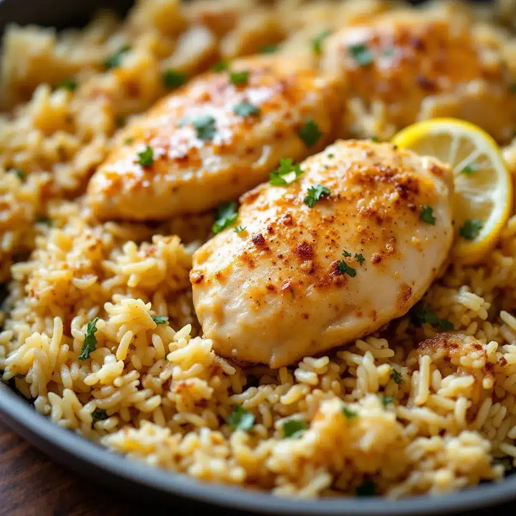 one-pan lemon garlic chicken and rice preparation steps