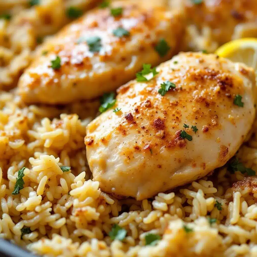one-pan lemon garlic chicken and rice - featured image