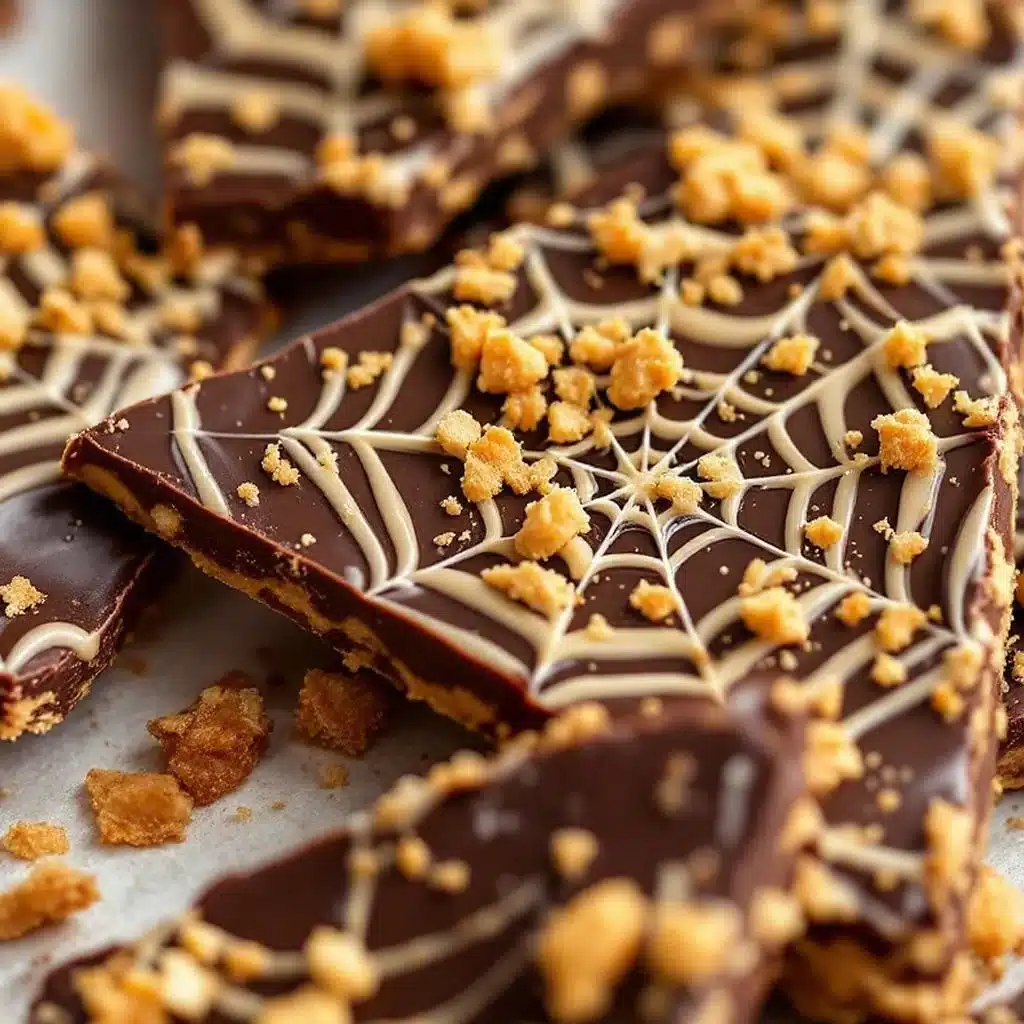 spider web chocolate peanut butter bark - featured image