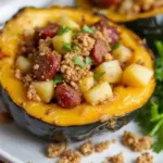 stuffed acorn squash with sausage and apples - featured image