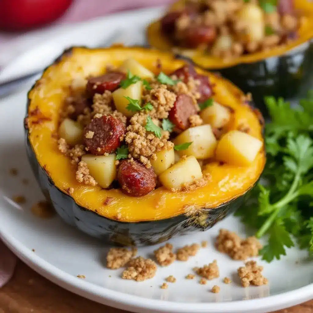 stuffed acorn squash with sausage and apples preparation steps